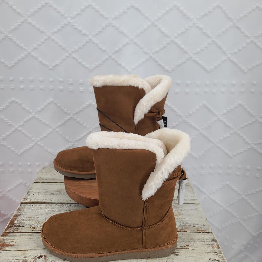 Arizona Jean Co Siesta boot faux suede faux shearling lined Sz 9m braided detail